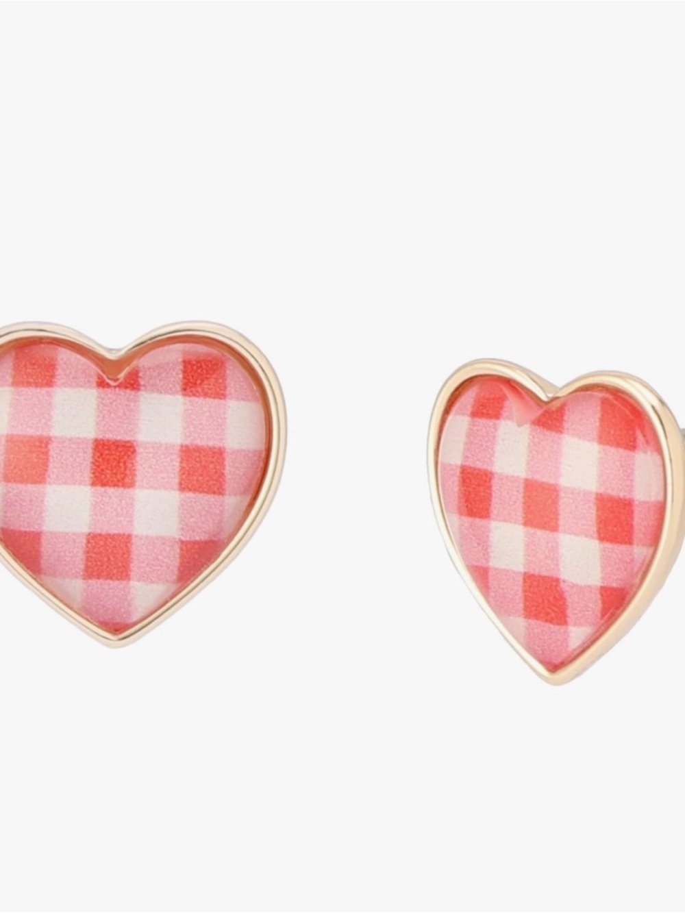 Betsey Johnson Pink Gingham Heart Stud Earrings